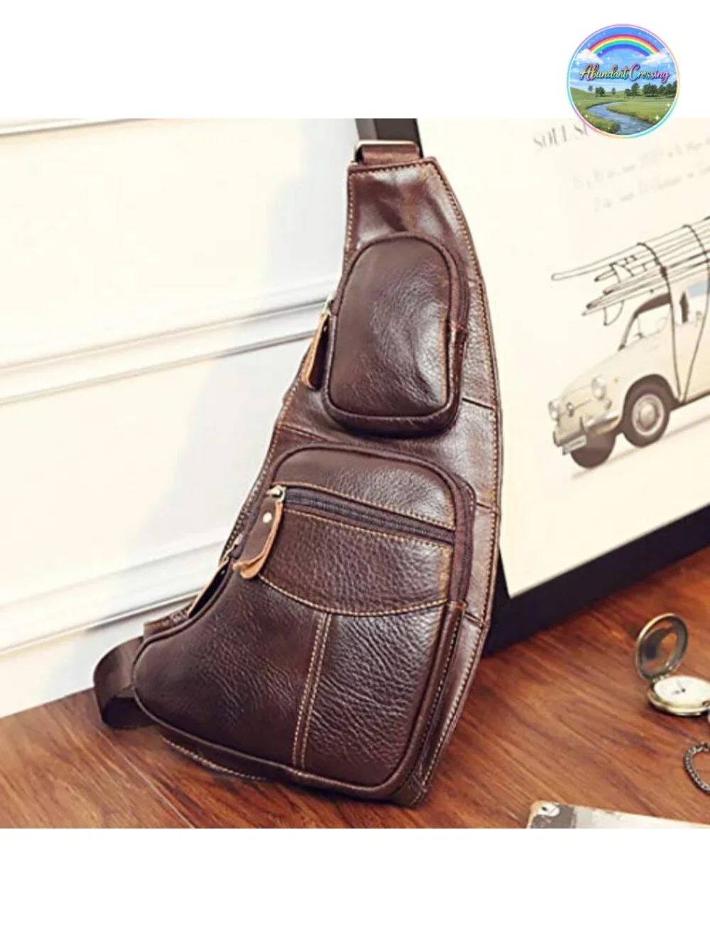 Vintage Leather Sling Backpack Crossbody Shoulder Chest Daypack